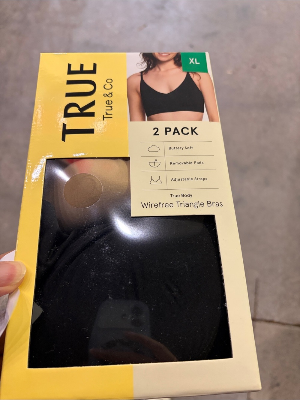True & Co Black and Nude 2-Pack Wirefree Triangle Bras on sale XL only !